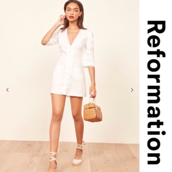 Reformation Dresses & Skirts - Reformation Eloise white linen mini dress 4